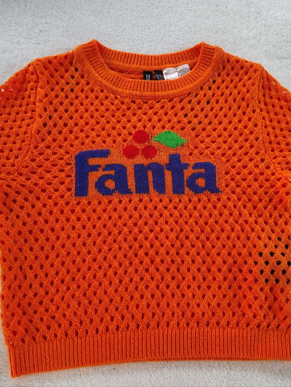 Coca Cola Orange Mesh Knit Sweater with Logo Tag